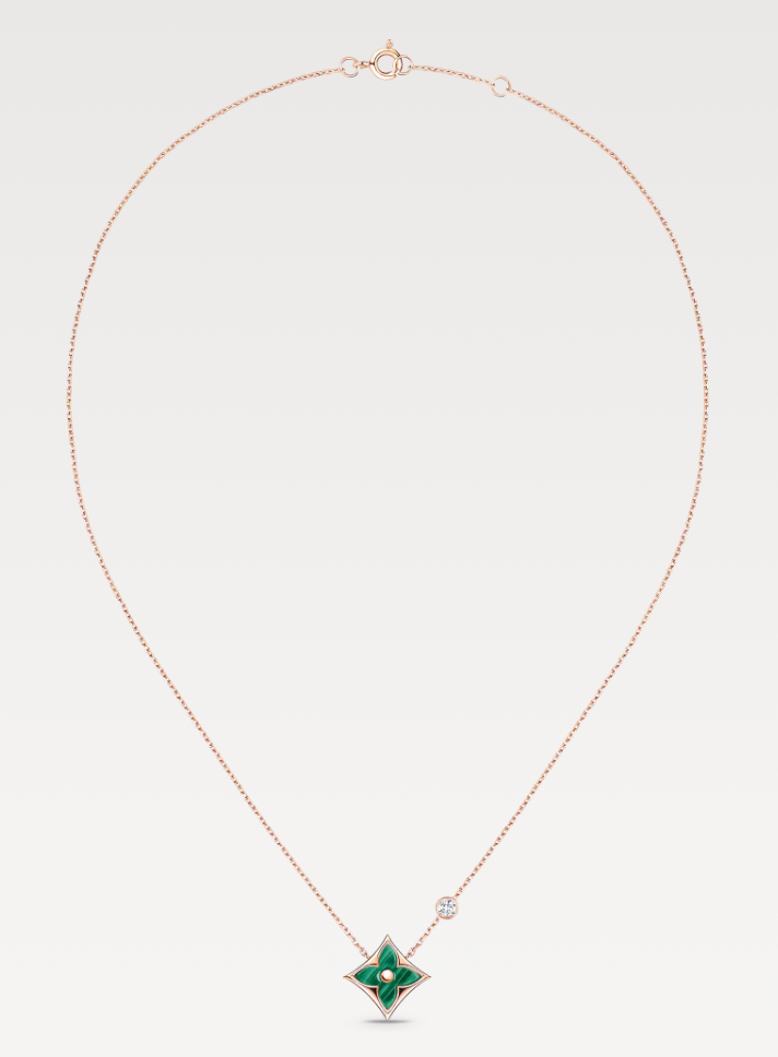 컬러 블라썸 BB 스타 펜던트, 핑크 골드, 말라카이트와 다이아몬드